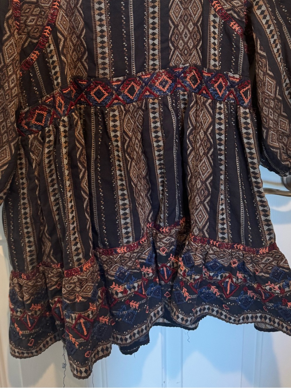 Anthropologie Textured Boho Print V-Neck Tunic Dress - Black with Rust Size 1X - Picture 13 of 16